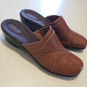 Clarks Bendables Shoes Women's slip On Brown Mule Leather Size 11